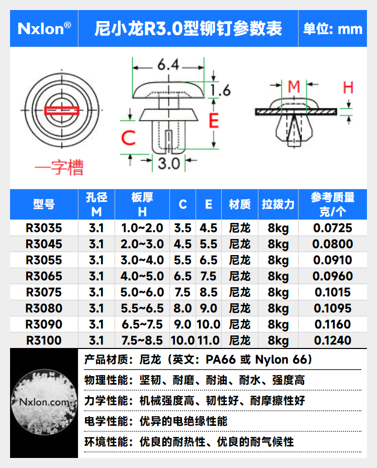 尼小龙尼龙铆钉r2.6r3.5r4r5塑胶柳钉子母铆钉快捷紧固件塑料卡扣